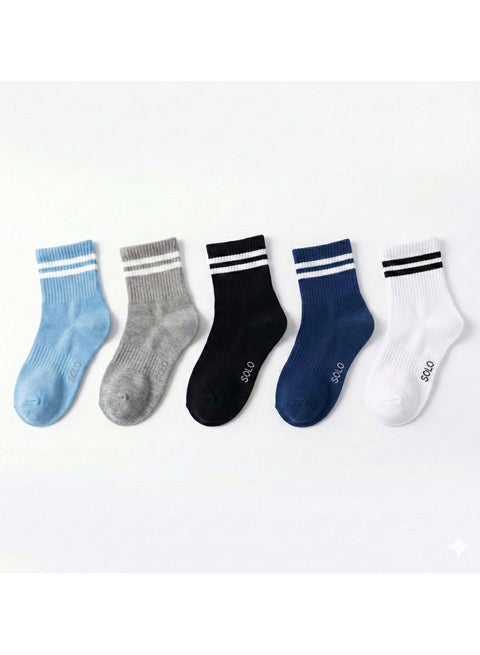 Solo Kids Striped Crew Socks, 5 Pack Boys Cotton Blend Multicolor Socks